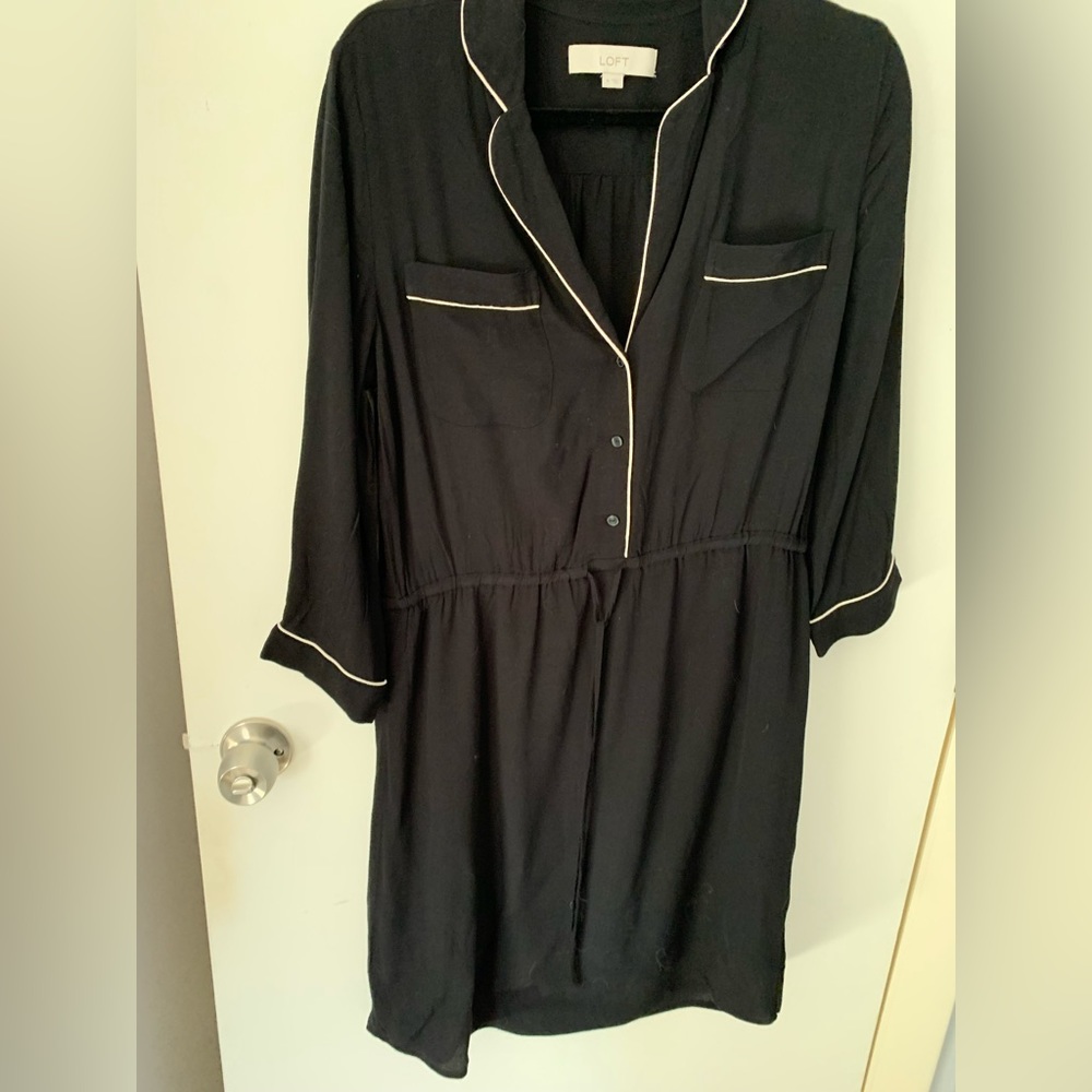 Loft black dress with white piping